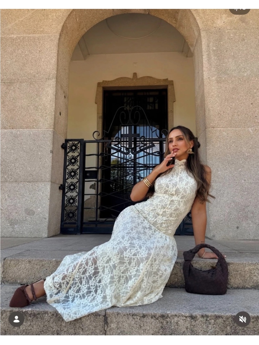 Zara White Lace Sleeveless High-Neck Maxi Dress - Picture 2 of 7